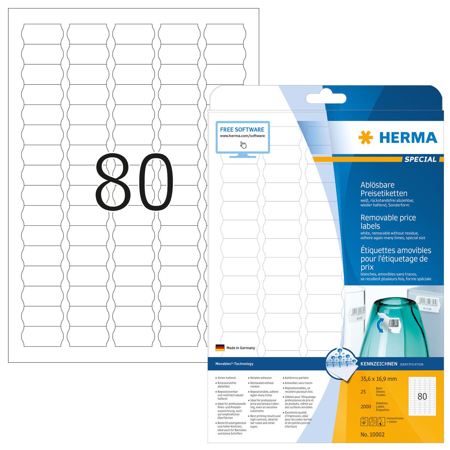 HERMA Etiketten Movables 35,6 x 16,9 mm, weiß 10002