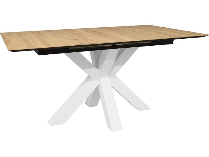 Esstisch MÄUSBACHER Faro , braun (weiß matt lack nb, asteiche, weiß matt lack nb, asteiche), H:78cm, Tische, Esstisch, Faro Esstisch schweizer Kante, ausziehbar bis 210 cm, Synchronauszug