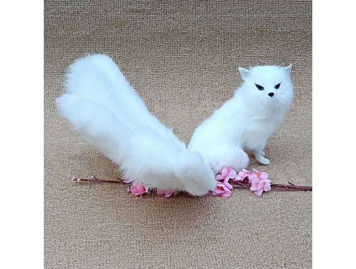 Modèle de renard blanc mignon réaliste, renard à neuf queues en peluche, jouet de simulation, cadeau, environ 35x15cm, plastique et fourrures