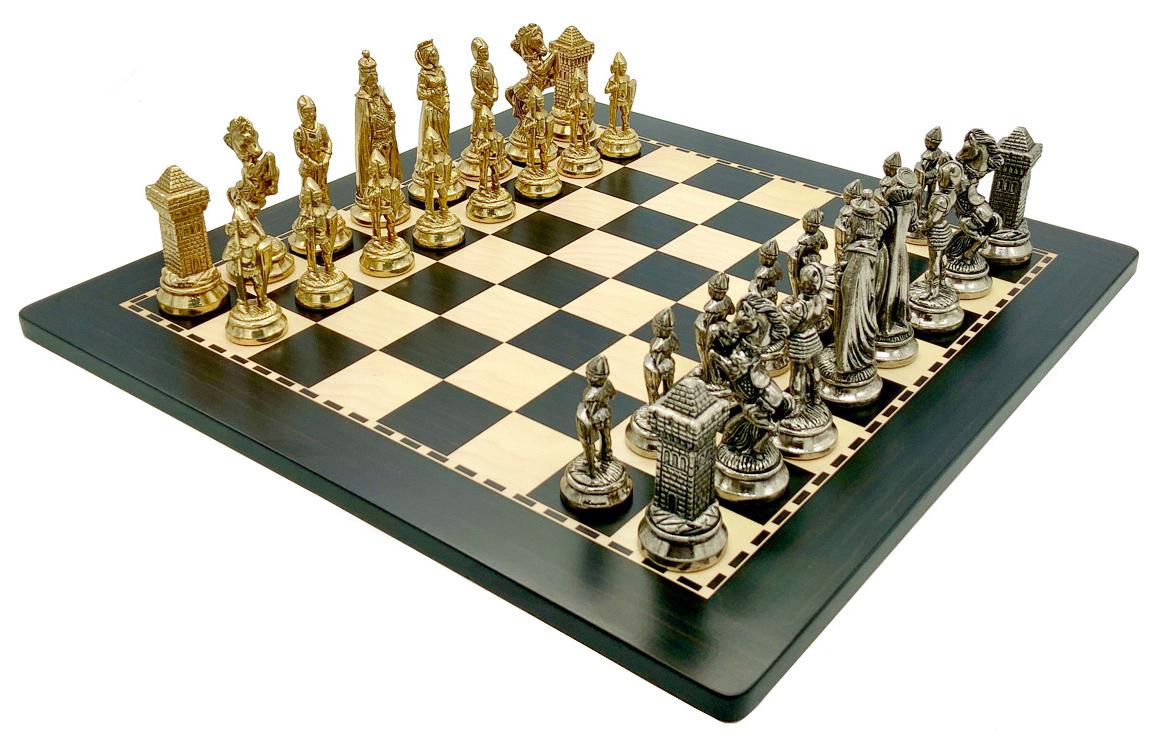 Schachspiel aus Metall, 40 cm - "Maria Stuarda", Holzbrett, 4,0 cm große Felder