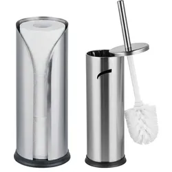 Relaxdays Badezimmer Set Rollenhalter & WC-Bürste Schwarz,Silber