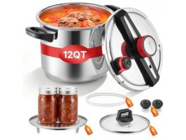 VEVOR Schnellkochtopf 11 L, Dampfkochtopf aus Edelstahl mit Dampfeinsatz & Deckel aus Gehärtetem Glas & 3 Druckstufen für Fleisch Bohnen Reis Suppen Soßen, Schnellkochtopf bis zu 100 kPa