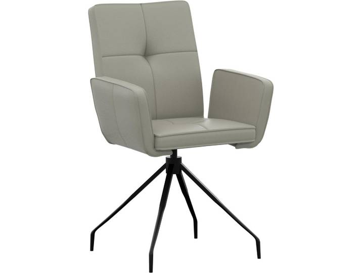 Moderano Armlehnstuhl, Hellgrau, Metall, Leder, Echtleder, Semi-Anilinleder, Rundrohr, 65x91x58 cm, Lederauswahl, Esszimmer, Stuhl, Lederstuhl