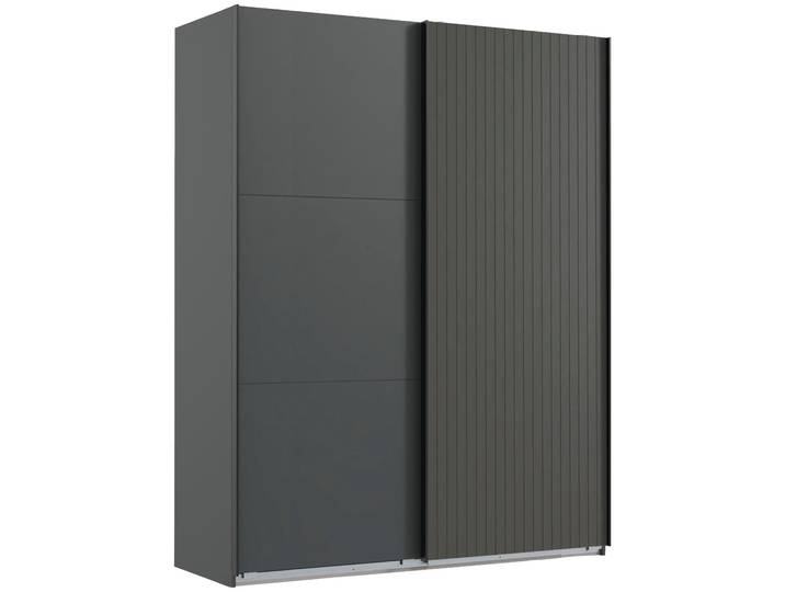 Schwebetürenschrank WIMEX Andorra by fresh to go , schwarz (graphit, akustikpaneel optik graphit), B:200cm H:216cm T:65cm, Holzwerkstoff, Schränke, Schwebetürenschrank, Mit 3D-Leisten für Akustikpaneel-Optik