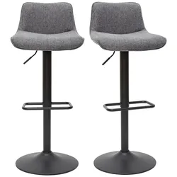 Barhocker höhenverstellbar und um 360° drehbar aus Stoff mit strukturiertem Samteffekt in Grau und Metall (2er-Set) BOOST