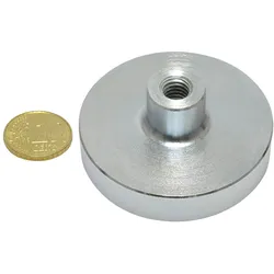 2 Topfmagnet mit Gewindebuchse, Neodym 50 mm | verzinkt, Neodym, Metall, silber
