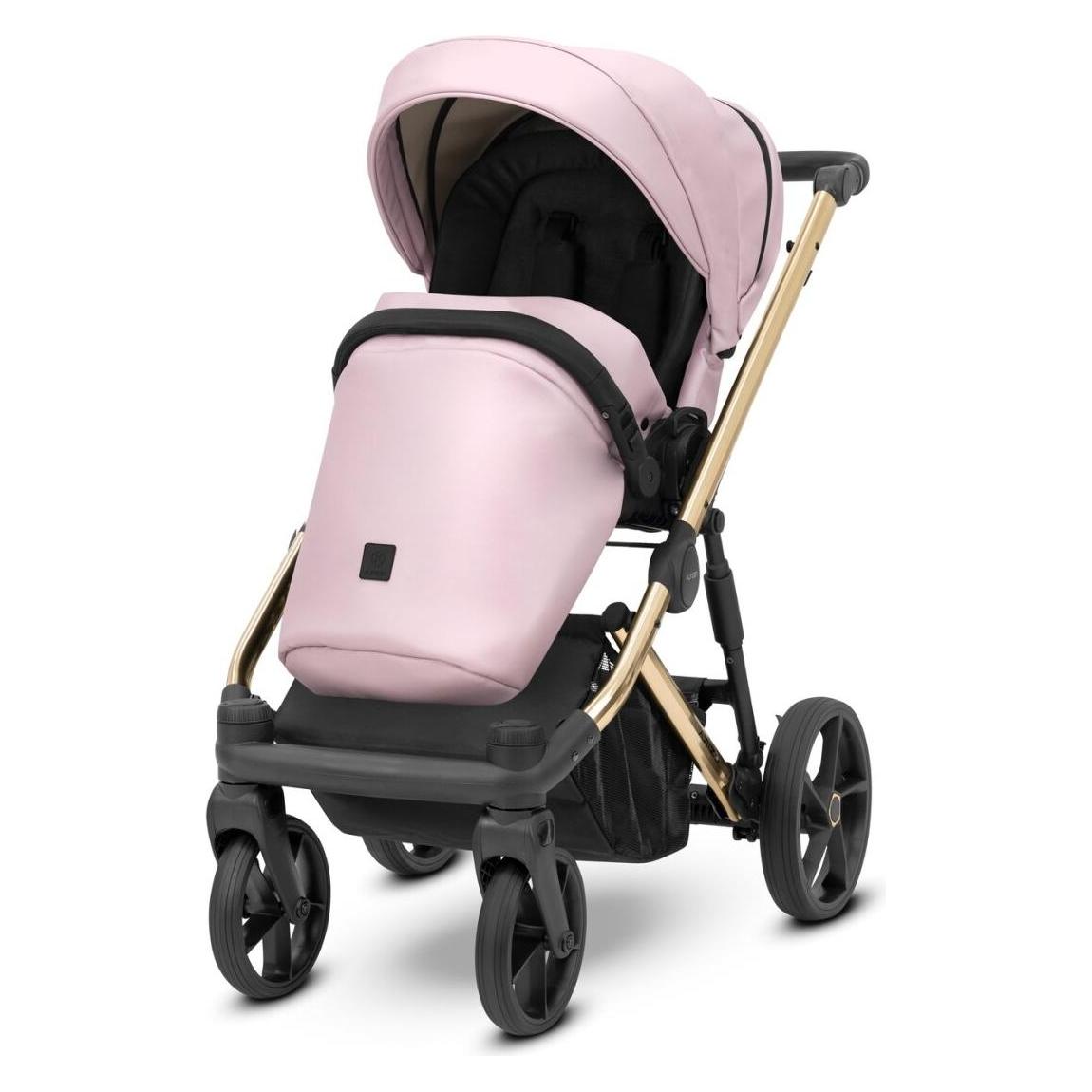 Kunert ARIZO PREMIUM 3in1 Öko-Leder Kinderwagen in Rosa mit goldenem Gestell und Cosmo Zubehör (65280577)