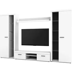 WOHNWAND Spacoro XL Weiß 300/190/40 cm Viel Stauraum ohne LED