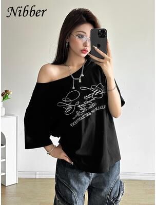 Inspire Daily Merch Casual Women's T shirt Trendy Versatile Letter Print Summer Top For Street Style And Everyday Comfort black m