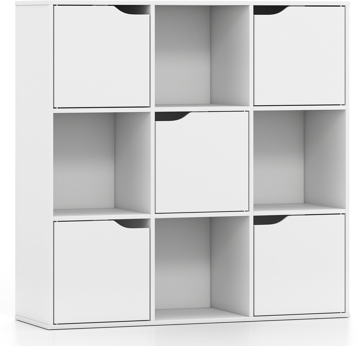 COSTWAY Boekenkast van hout met 9 kubussen en 5 deuren, wit