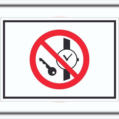 HB-Druck Mitführen von Metallteilen und Uhren verboten Symbol Aufkleber A4 (210x297mm)