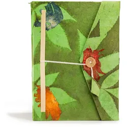 Lokta Bold Floral Notebook – Large (21x15cm) – 45 Leaves – Includes Bookmark – Moss Green