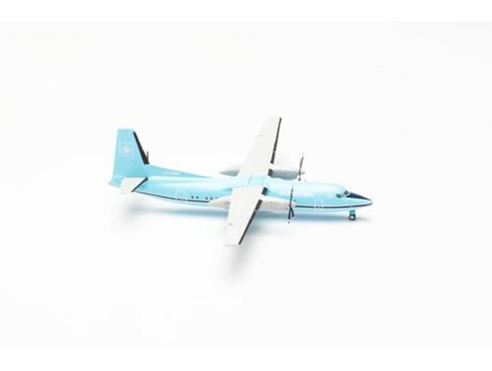 Herpa Modellflugzeug Maersk Air Fokker 50 - OY-MMT, Miniatur im Maßstab 1:200, Sammlerstück, Modell mit Standfuß, Metall