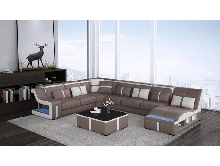 JVmoebel Wohnlandschaft Luxus Eckcouch mit integrierter Beleuchtung und USB-Anschlüssen, Made in Europa
