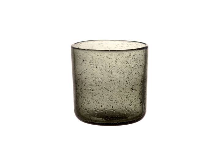 Verre en verre gris foncé, à eau, bouche soufflée, avec bulles d'