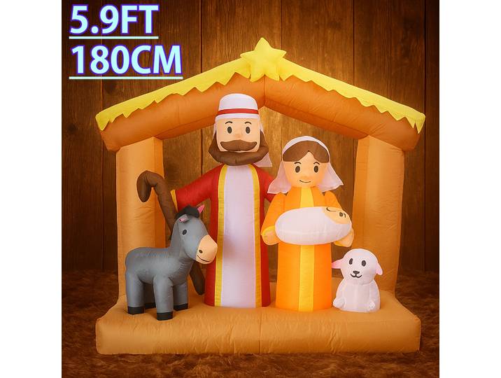 Modèle gonflable géant de 5,9 pieds, décor de scène de Nativité de noël, âne de la sainte famille, agneau, LED, ornement de maison, cadeau, décorations de cour de noël
