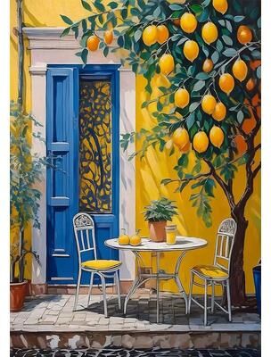 Inspired Finds Retro Lemon Garden Canvas Wall Art Print For Summer Home Decor And Modern Living Spaces lemon Tree Sketch 15.75x23.62in