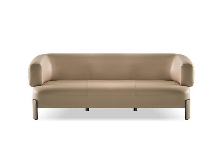 Xlmoebel 3-Sitzer Sofa Beige Leder Abgerundete Formen Modern Minimalistisch, 1 Teile