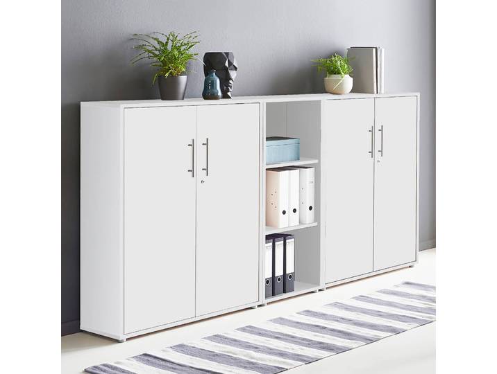 Schrankwand 3-teilig 114cm Weiß/Weiß