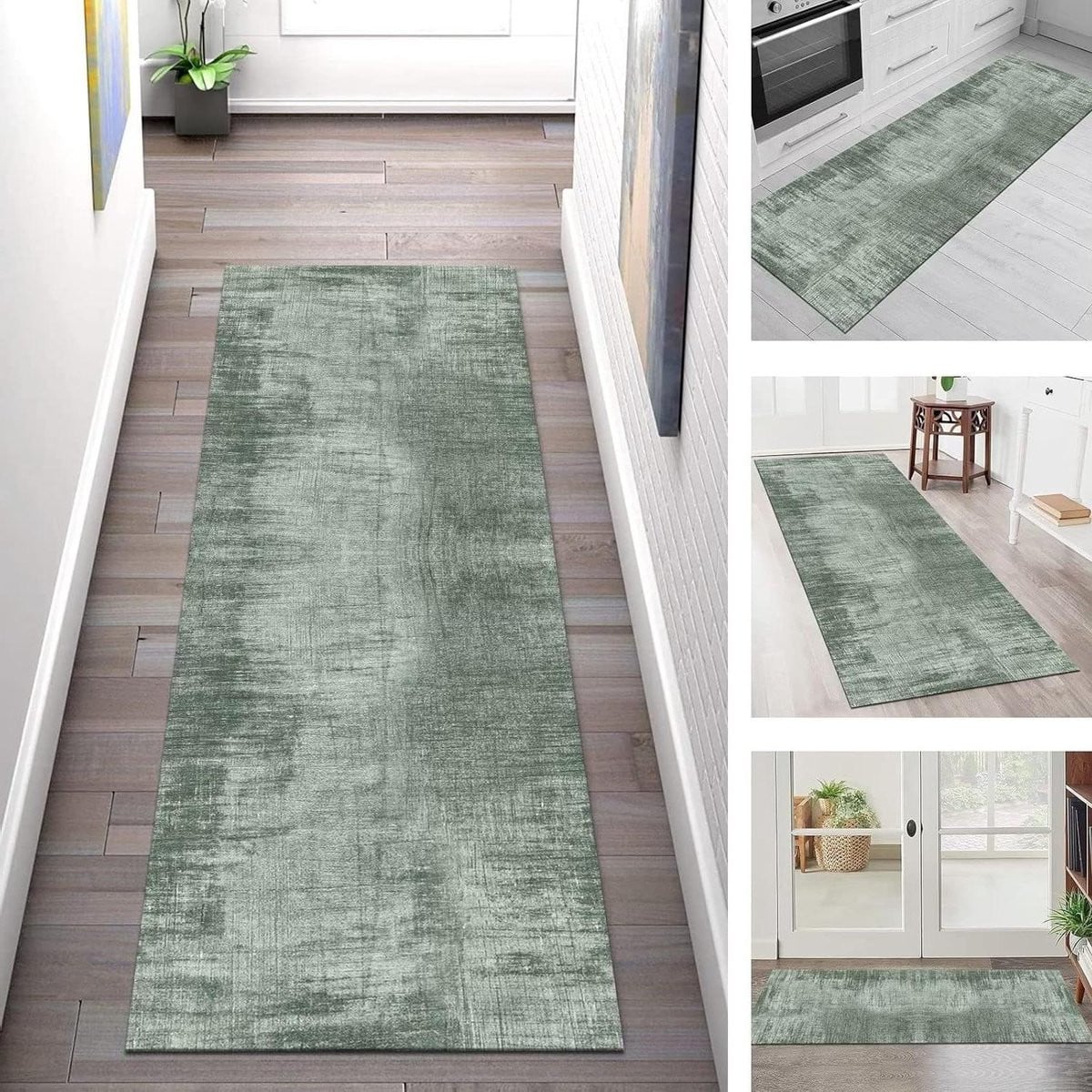 Groen Keuken Runner Vloerkleed met Antislip Onderkant voor Gangpad of Keuken, 60 x 200 cm