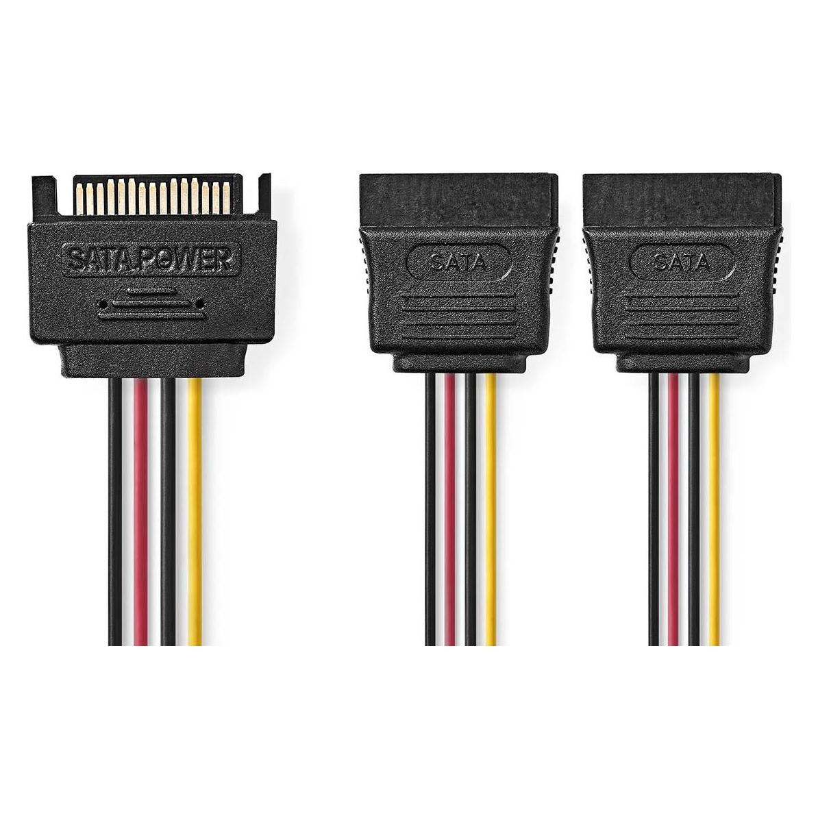 Nedis Interne Stromkabel | SATA 15-Pin Stecker | 2x SATA 15-Pin-Buchse | Vergoldet | 0.15 m | Rund | (15 cm, SATA) (CCGB73190VA015)
