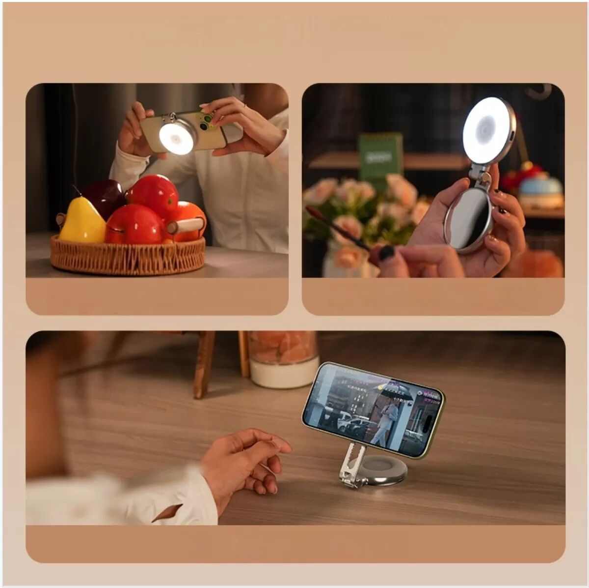 INF Lampe d'appoint selfie magnétique clip-on - Mini argent, température tricolore, 15W lumière d'appoint, 500mAh rechargeable,