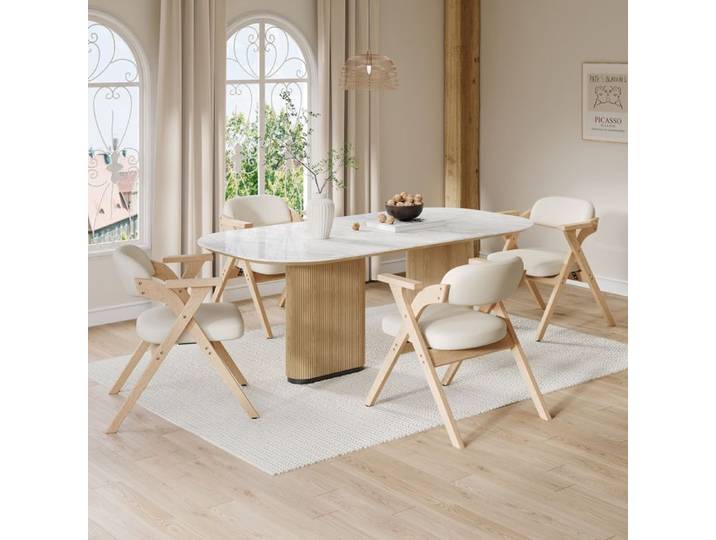 Chaises pliables en bois - Lot de 4 chaises - Bois massif - Design moderne - Pliables et rangeables - Coussin en lin
