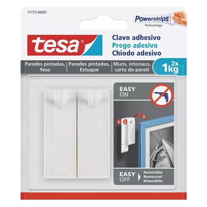 tesa Klebenagel für Tapete & Putz, 1kg Halteleistung, spurlos ablösbar & wiederverwendbar, 2 Nägel (77773-00000-00)