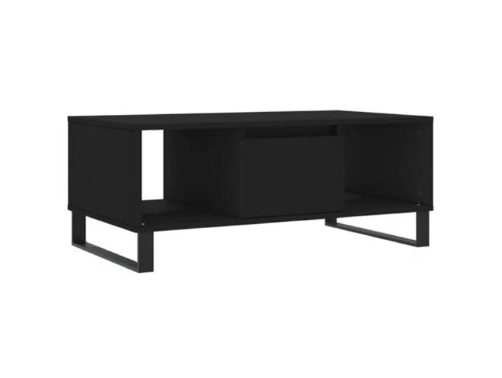 Schwarzer Couchtisch 90x50x36,5cm mit Schublade und 2 Fächern Holzwerkstoff, Metallfüße, Getränkeplatte, Couchtisch, Wohnzimmer