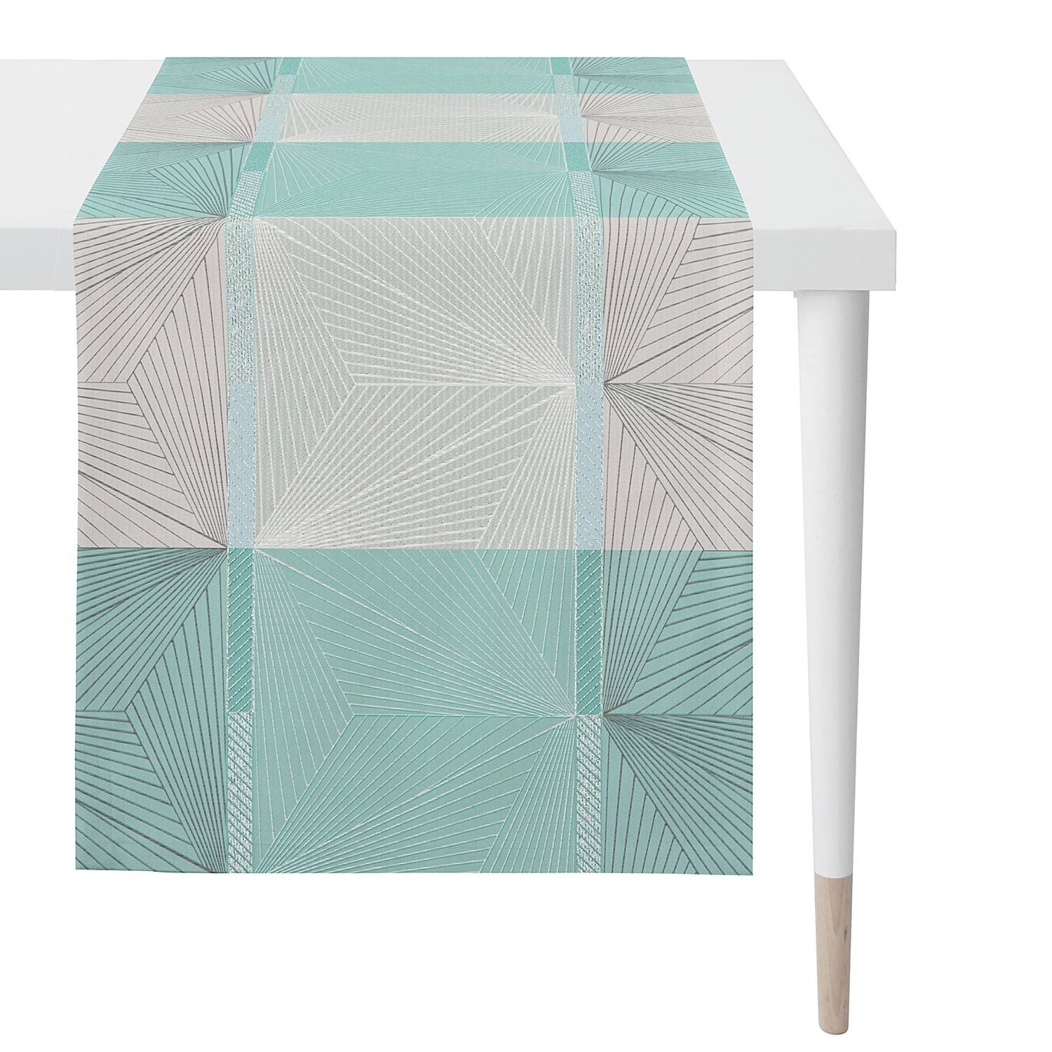 home24 Tafelloper Tobia Blauw/Turquoise/Grijs met Grafisch Patroon B: 44 cm, L: 140 cm