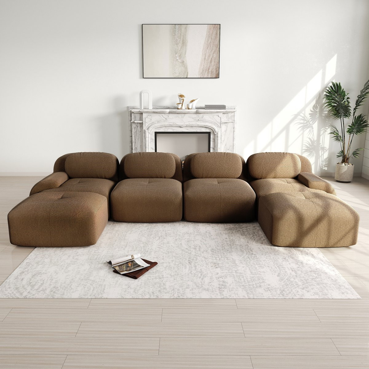 MODFU Modulaire Hoekbank - Minimalistisch en Ergonomisch - Cordstof - Bruin