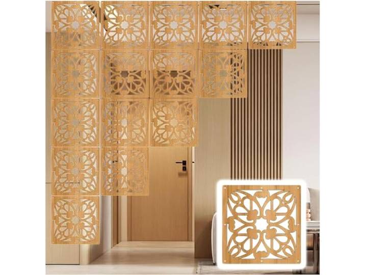 SCMYZLYD Hängende Raumteiler, Hanging Screen Divider Panels Natural Wood Plastic Hollow 29x29cm
