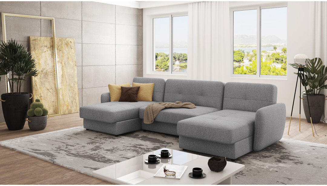 S-Style Furniture Modern U-Shape Corner Sofa with Sleeping Function And Storage Grey 86cm H X 311cm W X 147cm D