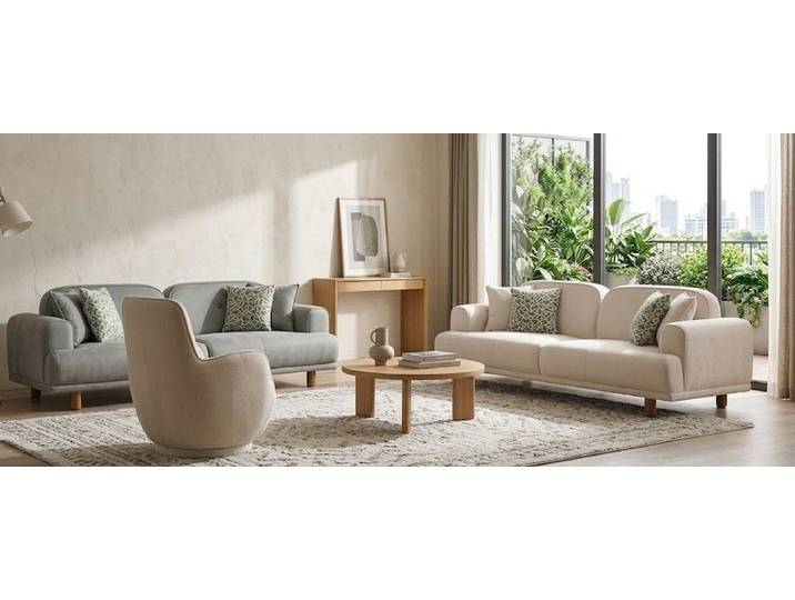 Xlmoebel Polstergarnitur Sofa Sessel Beige Wohnzimmer Stil modern bequem komfortabel