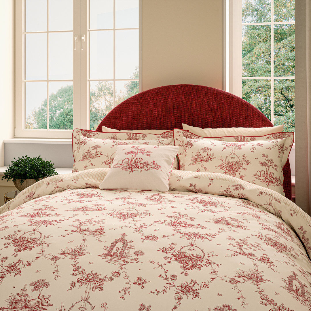 V&A Chinese Magpie Cotton Toile Duvet Cover Set Pink King Duvet Cover + 2 Pillowcases