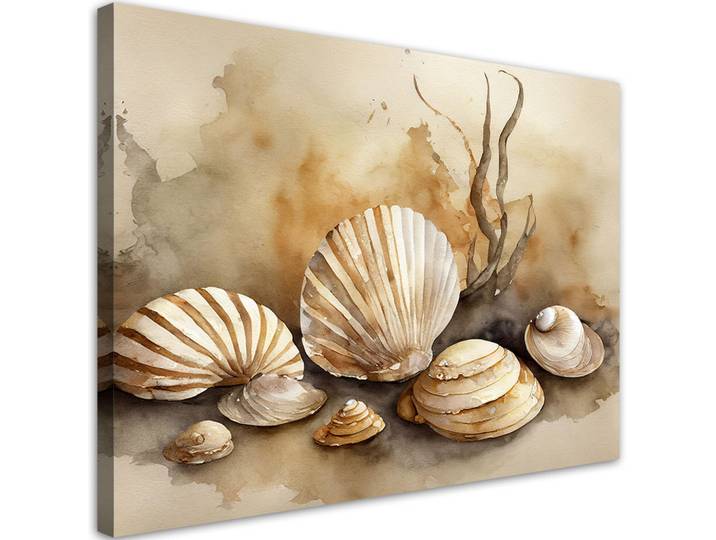 Feeby Leinwandbild Nautische Muschel Acryl 90x60cm, Beige, Floral, Rechteckig, 90x60 cm, Bilder & Rahmen, Bilder, Leinwandbilder