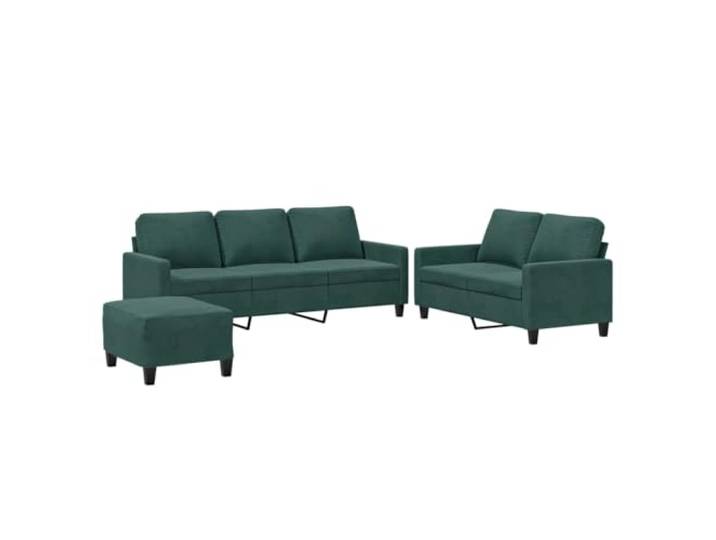 KUTYWEXFM 3-tlg. Sofagarnitur mit Hocker Dunkelgrün Samt Couch Set Weicher Samtbezug in Dunkelgrün für Wohnzimmer, inkl. 2-Sitzer, 3-Sitzer und Hocker mit dicker Schaumstoff-Polsterung.