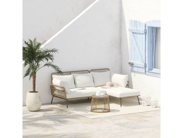 Outsunny Salon Jardin Résine Tressée 4 Pers. Beige