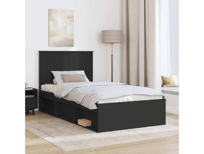KTHLBRH Bettgestell, schwarz, 100 x 200 cm, Kiefer massiv Robustes Holz, feste Latten, minimalistisches Design, Doppelzimmer