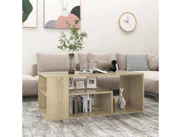 Couchtisch Sonoma-Eiche 100x50x40 cm Holzwerkstoff mit großem Stauraum und Regalen, Stabiler langlebiger Wohnzimmertisch mit Ablagefläche für Dekoartikel
