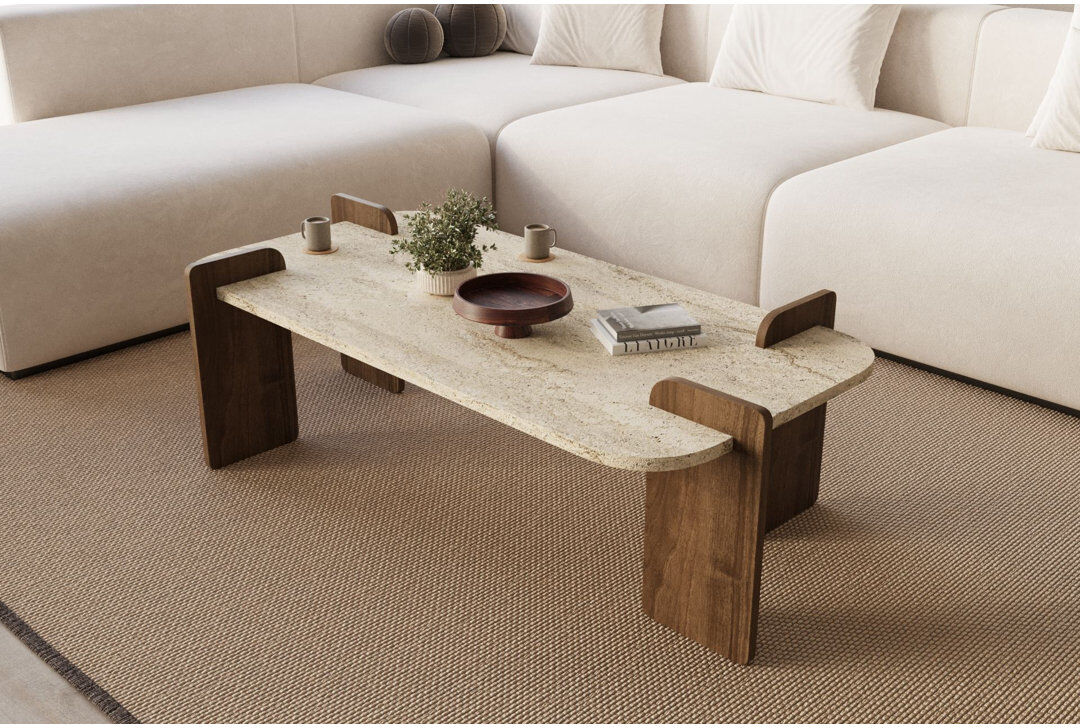 17 Stories Tatjana Coffee Table Travertine 35cm H X 120cm W X 60cm D