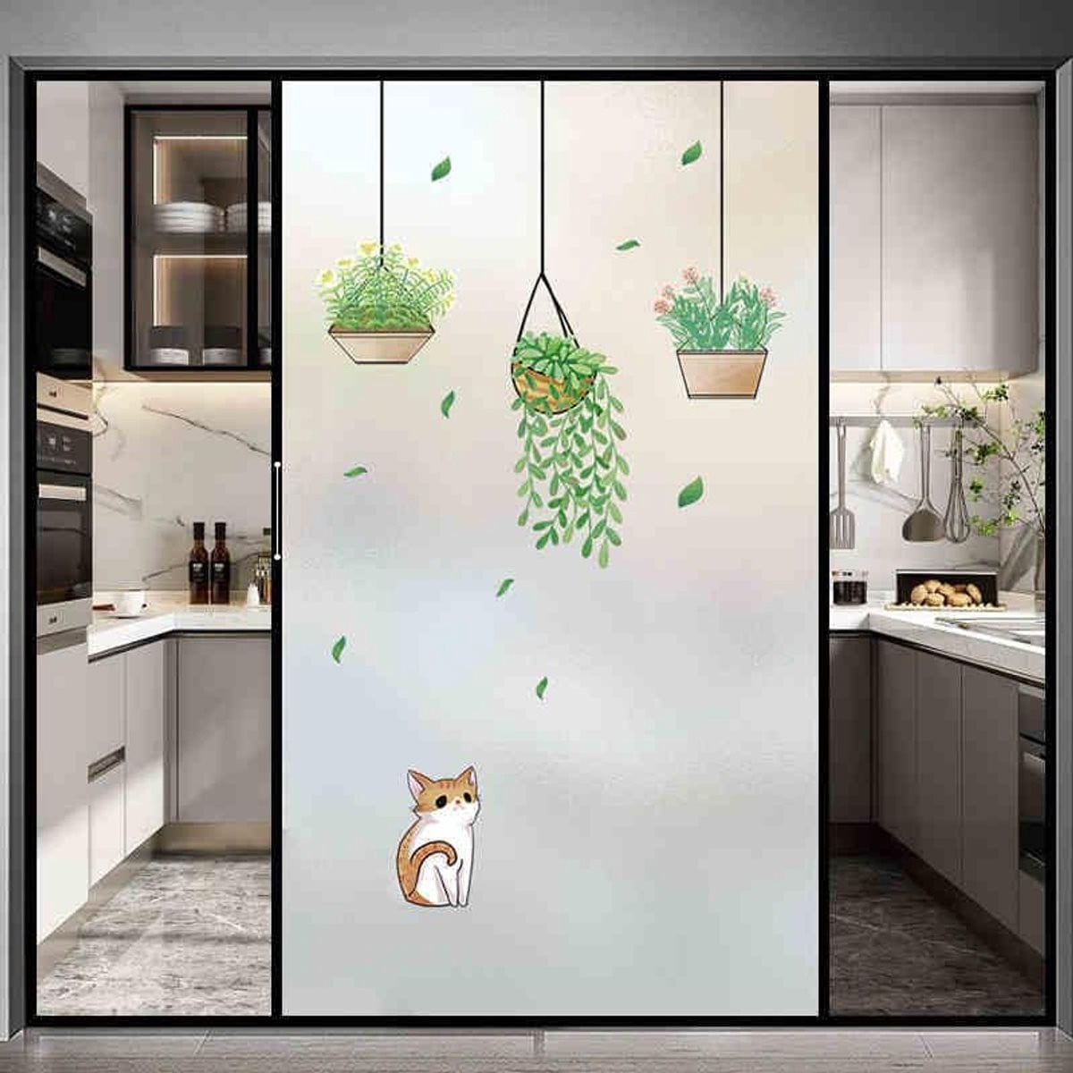 Raamfolie met bladeren voor privacy en inkijkbescherming, groen, 50 x 120 cm