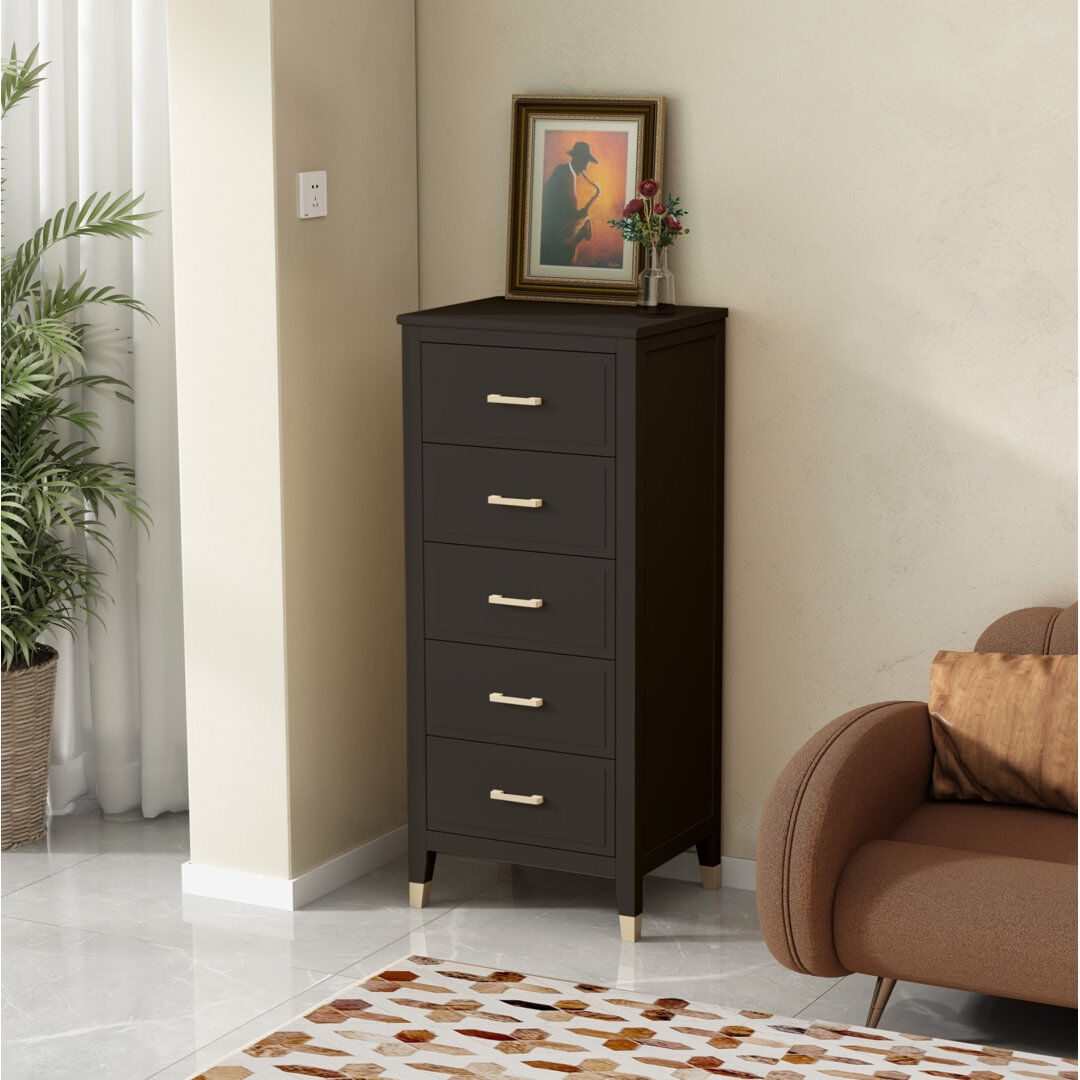 Rosdorf Park Olivette Chest of 5 Drawers Black 116cm H X 50cm W X 40cm D