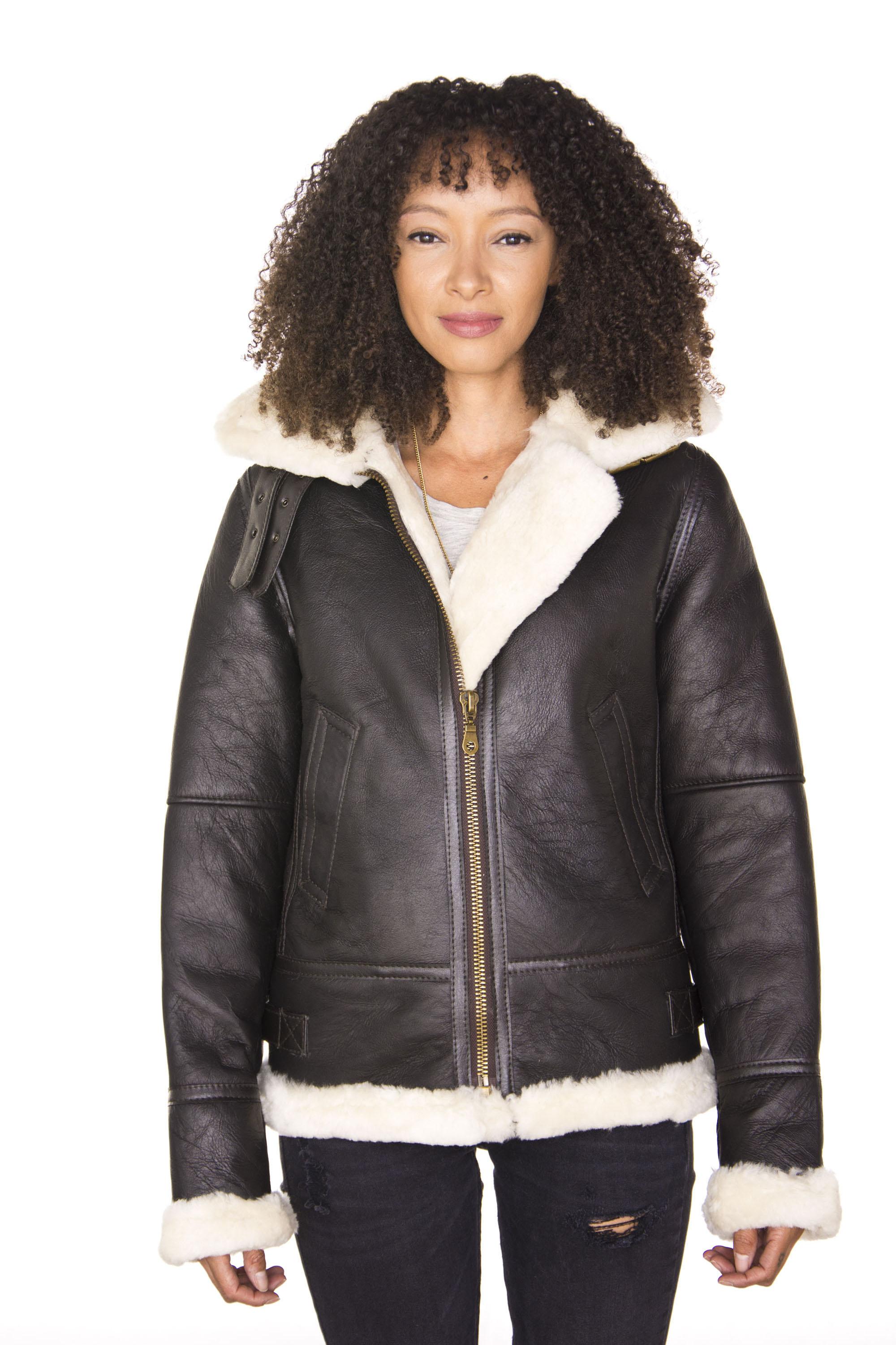 Damen-Fliegende Lederjacke aus Schaffell mit Kapuze – Palermo