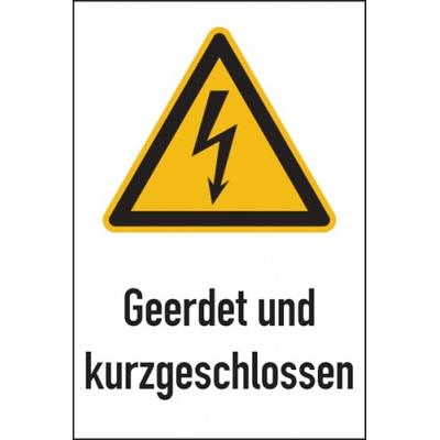 Aufkleber Warnschild, Kombischild, Geerdet und kurzgeschlossen - 100 x 150 mm Folie selbstklebend