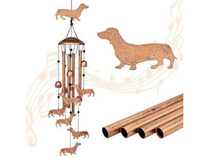 Windspiel Dackel Metall Wetterfest Garten Deko, Bronzefarben, 14x9.9x86.4 cm, Dekoration, Gartendeko