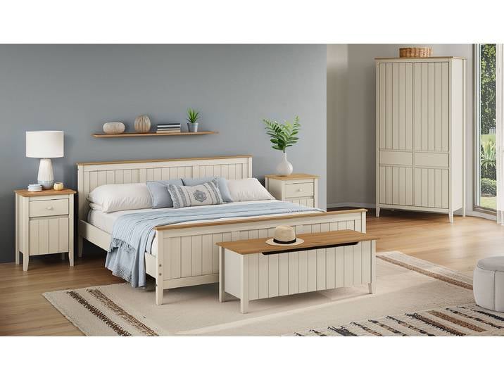 Massive Truhenbank 120cm Beige