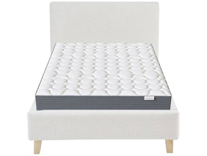 Ensemble Lit adulte 140x190 - tête de lit en velours beige - Milo + Matelas mousse