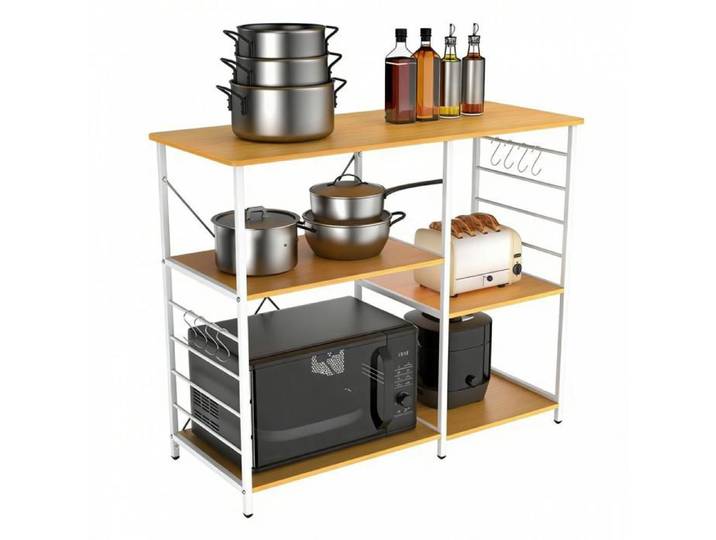 SUPFINE Desserte de Cuisine à 4 Niveaux Étagère de Cuisine Industriel 90 × 39 × 82 cm Meuble de Rangement en Bois Métal