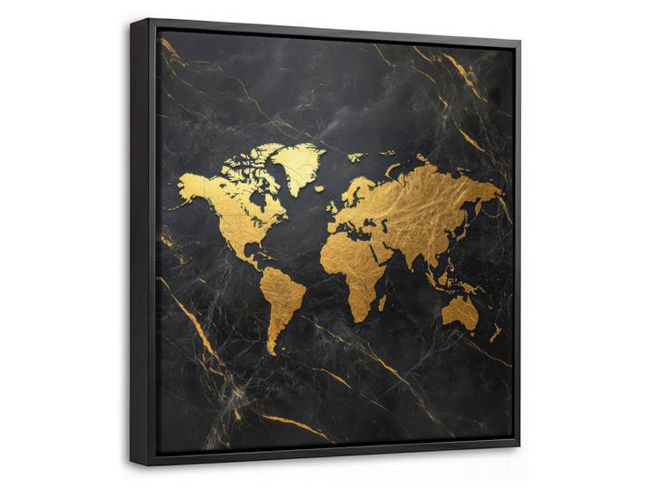 LEINWAND Bilder mit Rahmen - Weltkarte - Gold - Marmor - 20x20